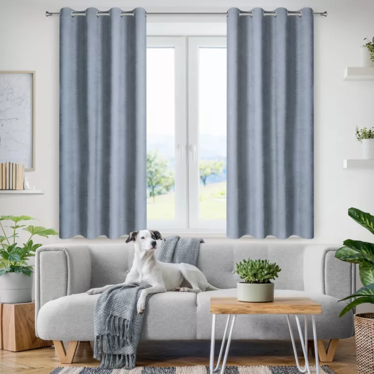 Zasłona niebieska z tkaniny welurowej 120x180 cm przelotka - Dora