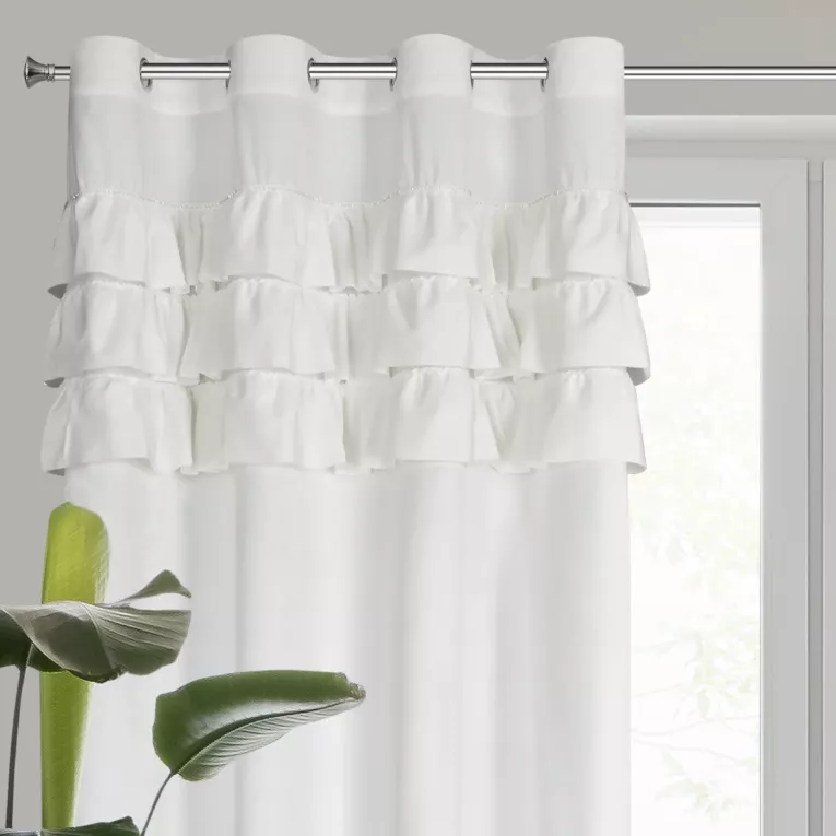 Zasłona welwetowa biała zdobiona falbanami 140x250 cm przelotka - SAMI