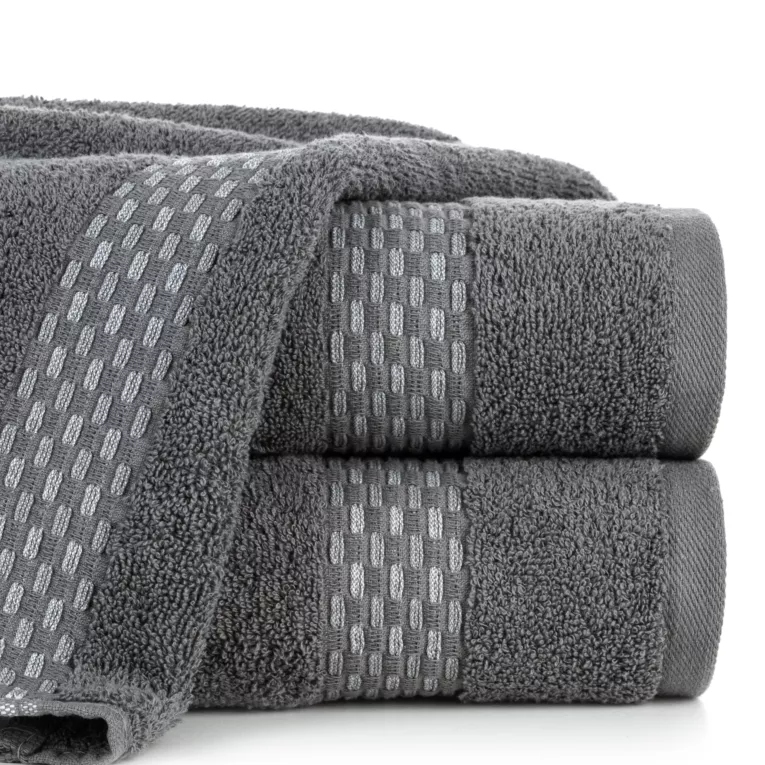 Ręcznik kąpielowy 70x140 cm bawełniany kolor stalowy,popielaty z przeplataną bordiurą 500 g/m2 RIVA