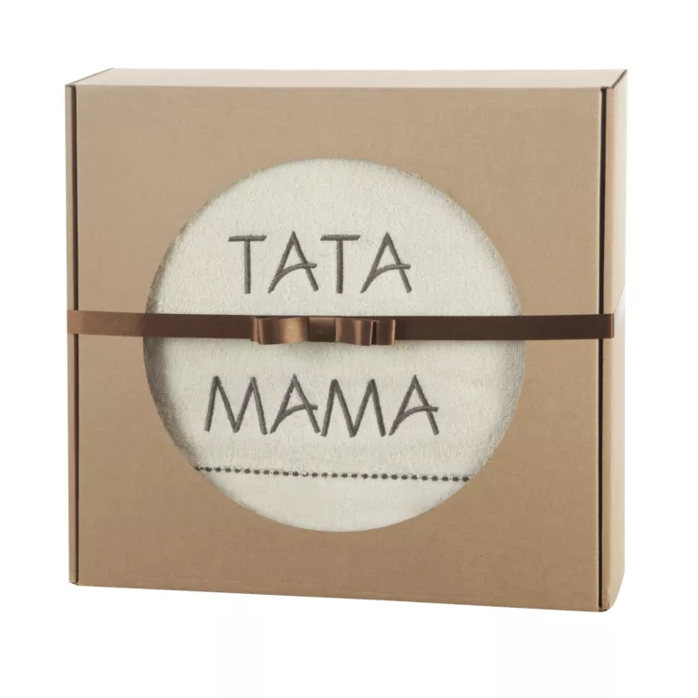 Zestaw ręczników bawełnianych na prezent 2 szt 70x140 cm kolor kremowy, brązowy z haftem MAMA TATA