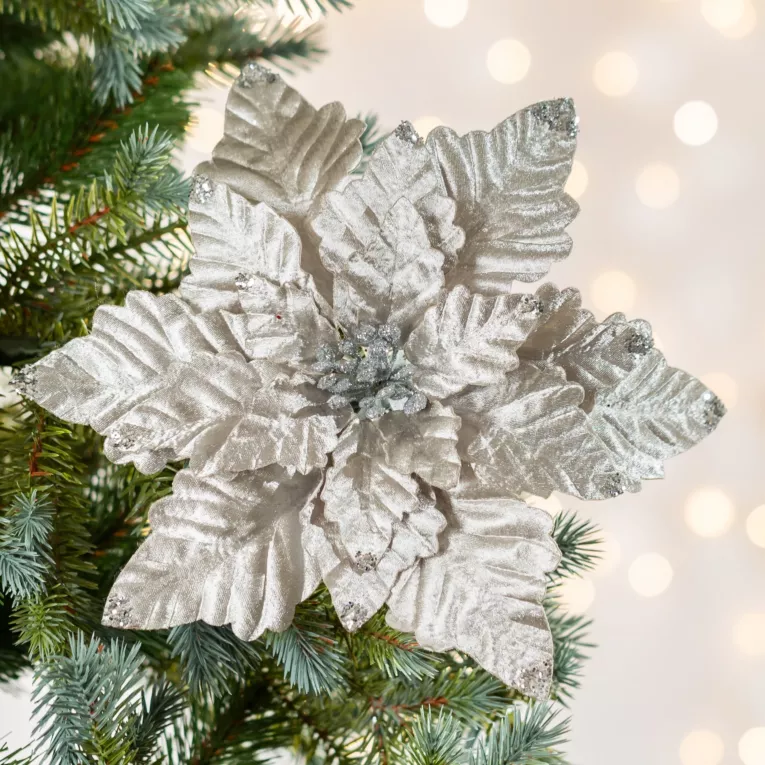 Świąteczny kwiat dekoracyjny z płatkami z wytłaczanego welwetu