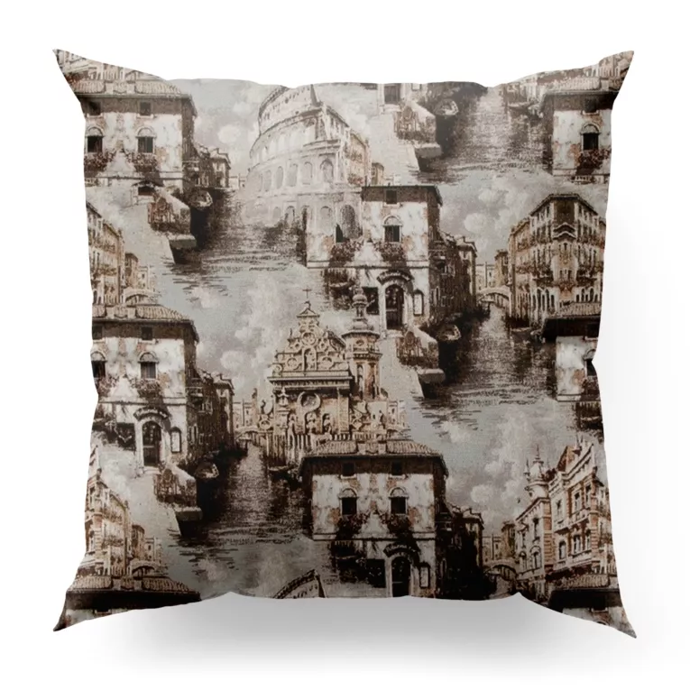 Poszewka szyta beżowo brązowa z tkaniny o fantazyjnym wzorze Italissima Eva Minge