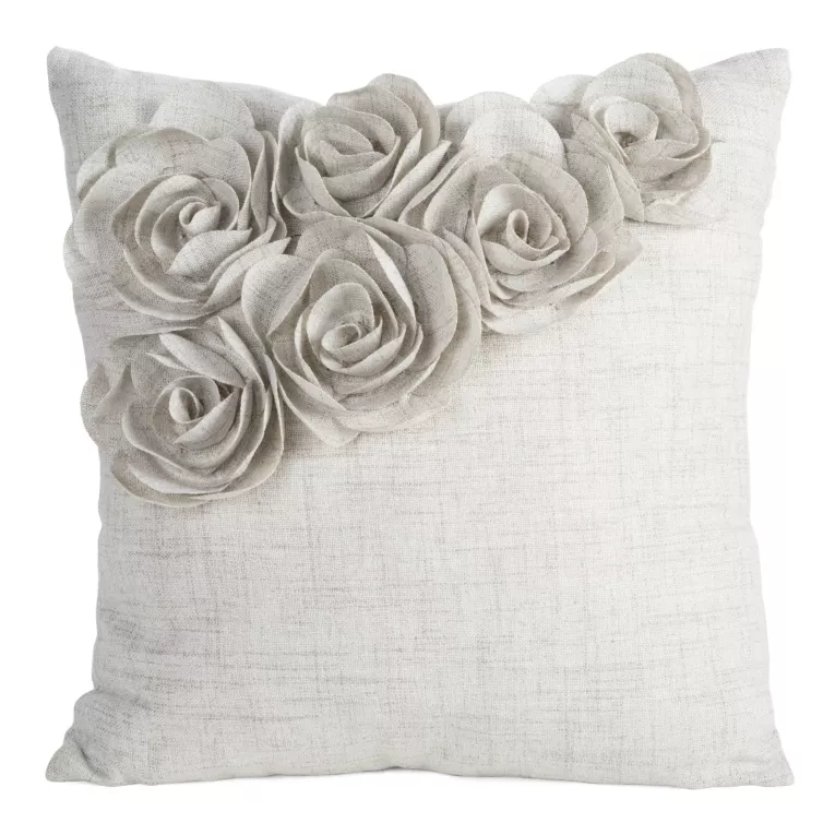 Poszewka na poduszkę 45x45 cm beżowa o naturalnym splocie w 3D róże FLORES 7