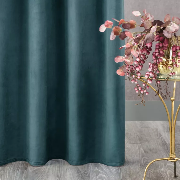 Zasłona ciemnoturkusowa z matowego welwetu 140x270 cm taśma MELANIE
