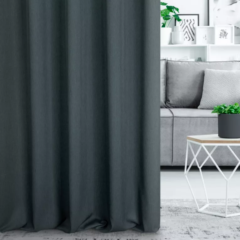 Zasłona szyta na taśmie 5 cm grafitowa z miękkiej tkaniny z efektem melanżu