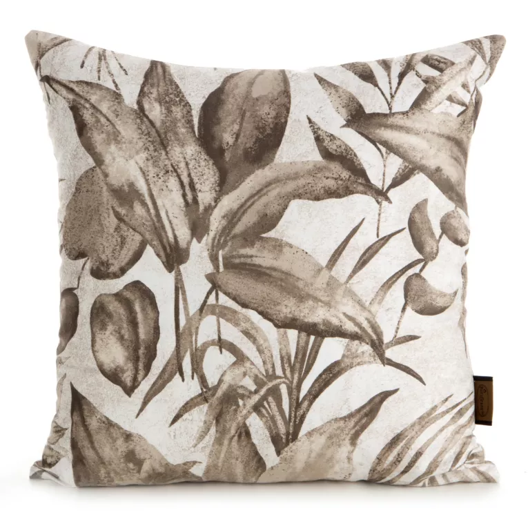 Poszewka na poduszkę 40x40 cm z satyny bawełnianej kolor ciemnobeżowy zdobiona nadrukiem roślinnym SPRING 46