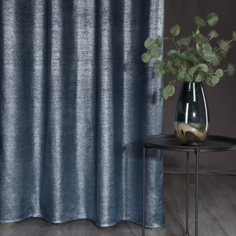 Zasłona welwetowa granatowo, srebrna z miedzianym nadrukiem 140x250 cm przelotka - AMBI