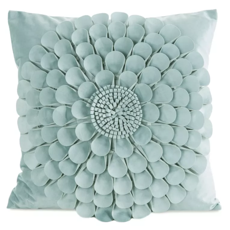 Poszewka na poduszkę 45 x 45 cm z welwetu kolor miętowy zdobiona trójwymiarowym motywem kwiatu FLORES 2