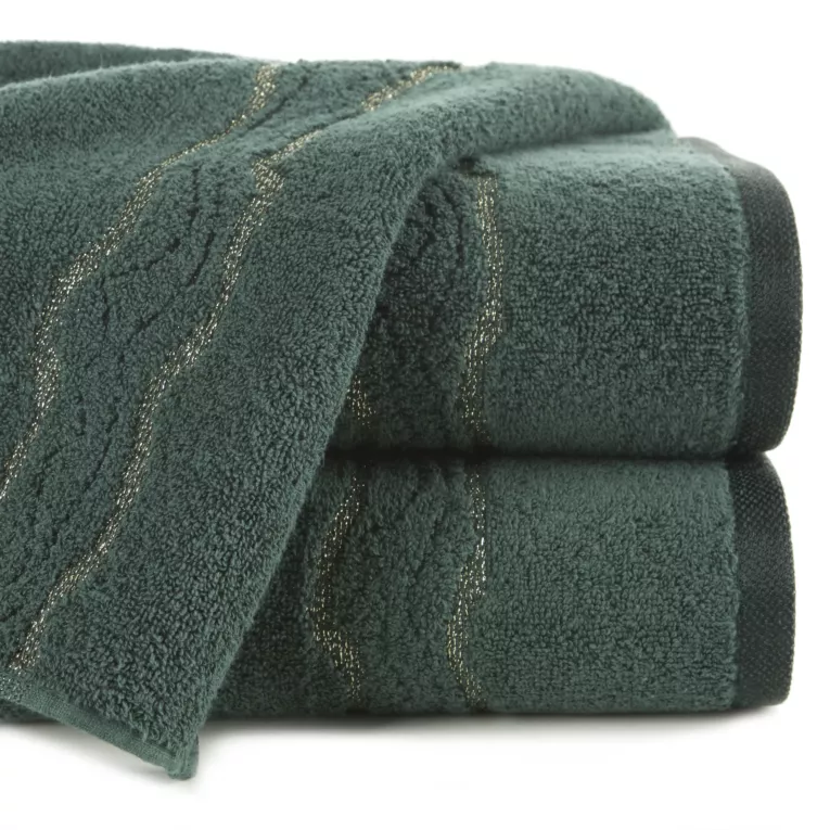 Ręcznik kąpielowy 50x90 cm bawełniany kolor ciemnozielony zdobiony bordiurą z błyszczącym wzorem 500 g/m2 KARIN