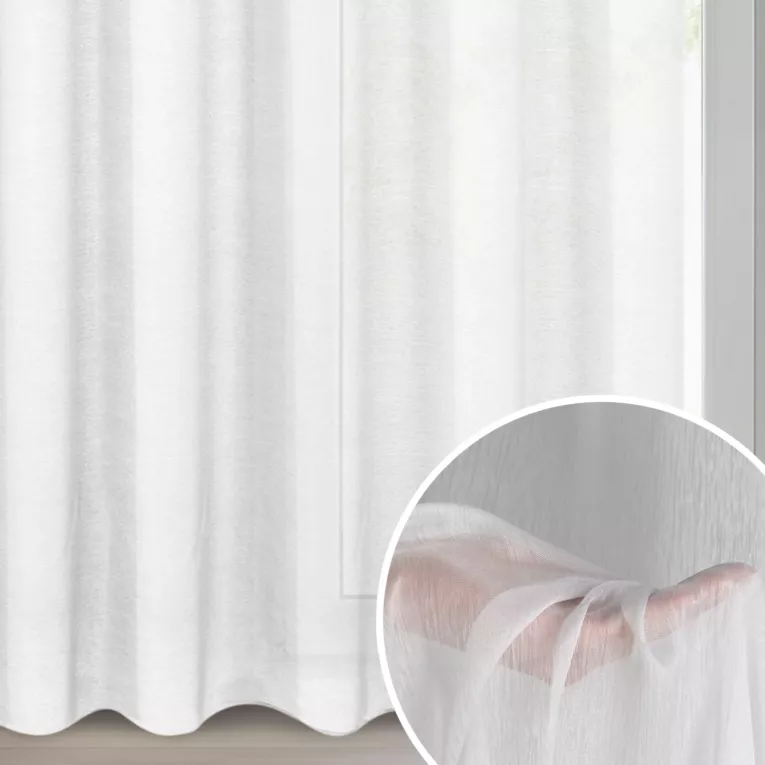 Firana biała o strukturze drobnego deszczyku wzór pionowy 350x250 cm przelotka REBECCA