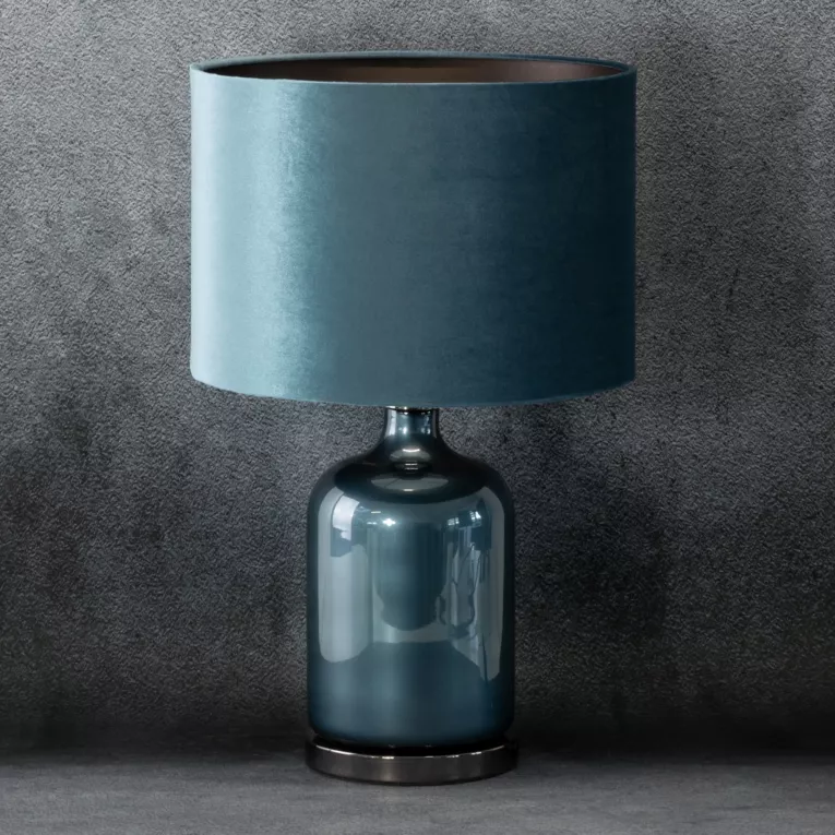 Lampa stołowa DEMI na szklanej podstawie ze szkła z abażurem z lśniącego welwetu
