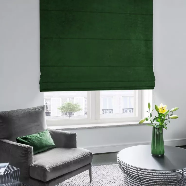 Roleta rzymska ITALIA zielona z tkaniny welwetowej o delikatnym połysku
