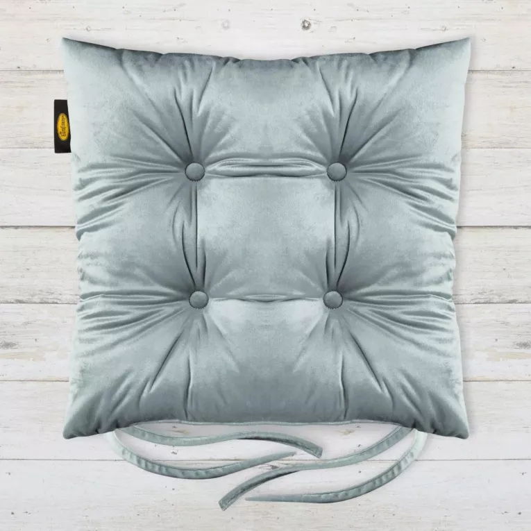 Poduszka na krzesło dwustronna 45 x 45 x 6 cm welwetowa srebrna z czterema pikowaniami