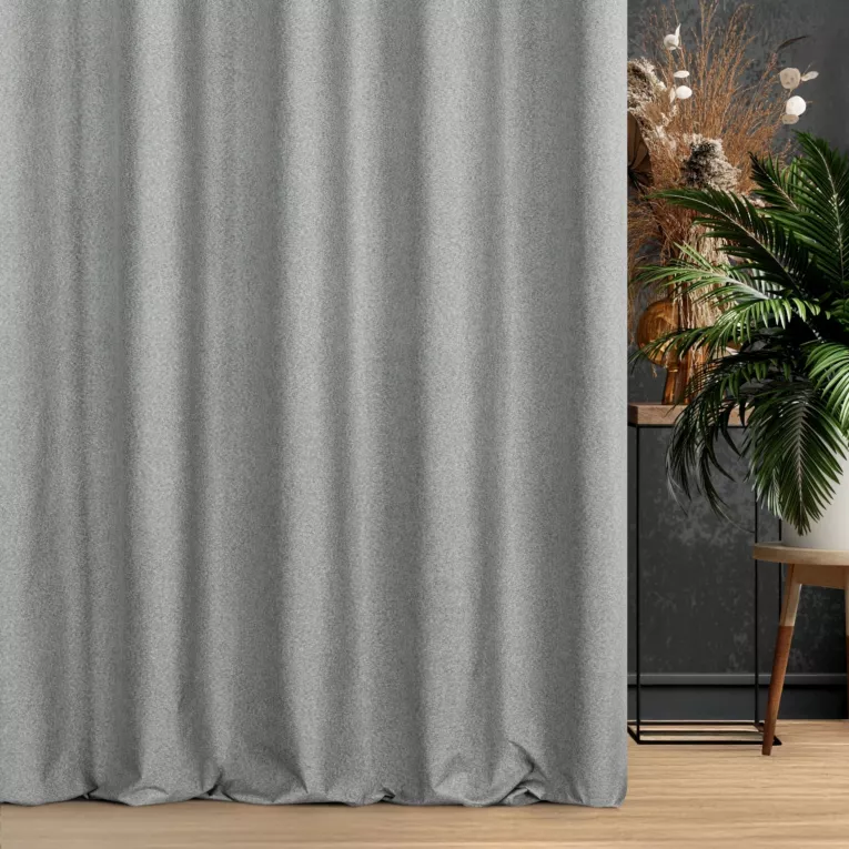 Zasłona szyta na przelotkach popielata z dwustronnej tkaniny zaciemniającej 100% blackout