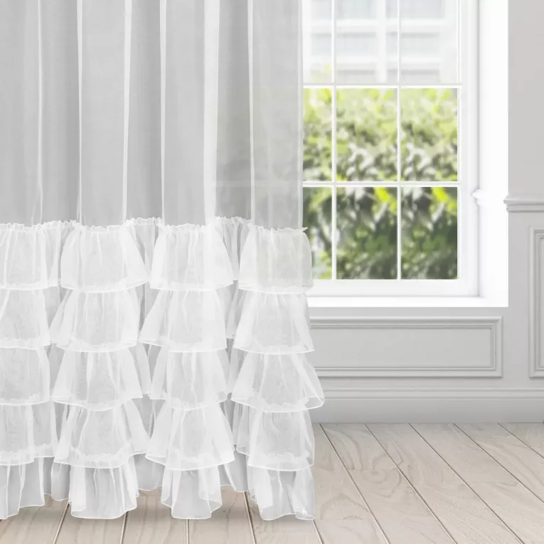 Firana biała z lśniącej organtyna peru z pięcioma falbanami 400x270 cm taśma CHARLOTTE 5