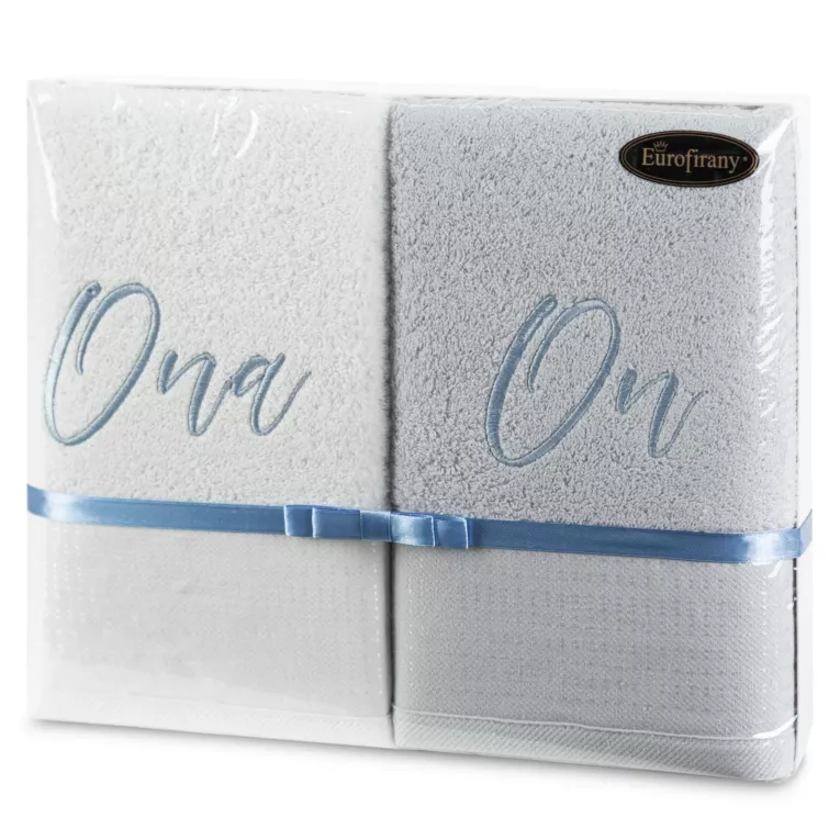 Zestaw ręczników bawełnianych na prezent 2 szt 70x140 cm kolor biały, srebrny z haftem ONA ON