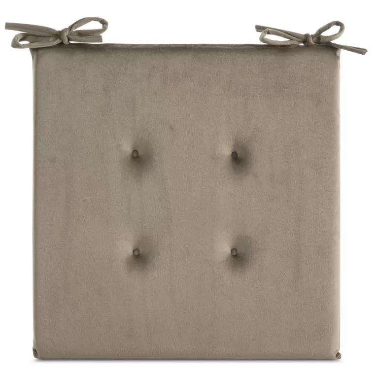 Poduszka na krzesło 40 x 40 x 3 cm  welwetowa ciemnobeżowa z ozdobnym pikowaniem i praktycznymi troczkami GAJA