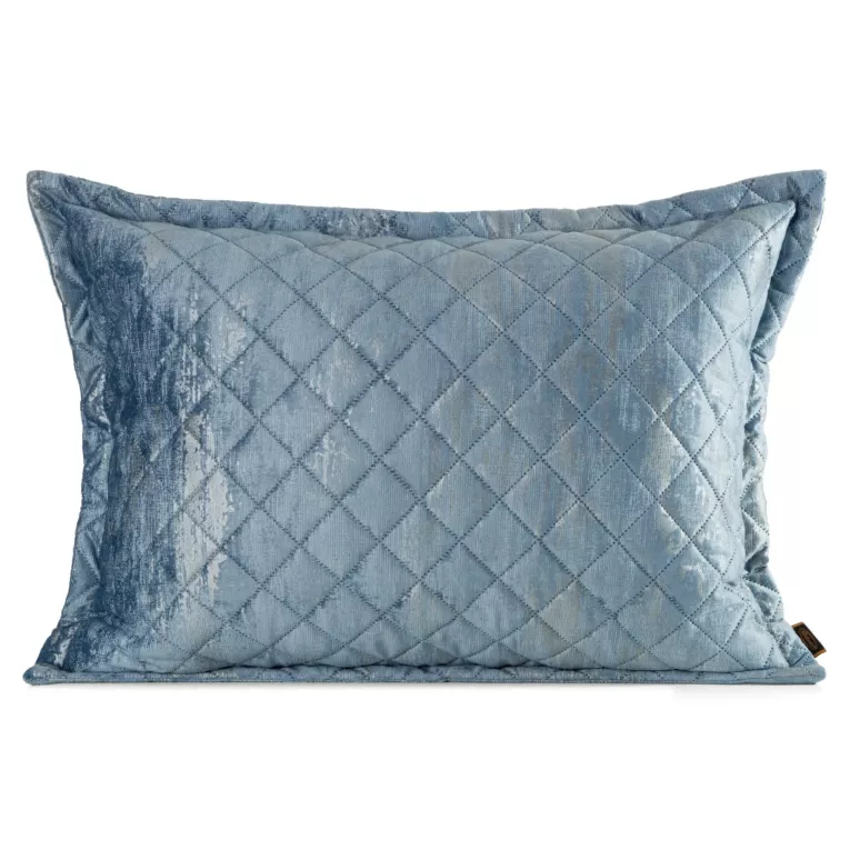 Poszewka na poduszkę 50x70 cm welwetowa niebieska, pikowana metoda hot press zdobiona błyszczącym przecieranym nadrukiem BLINK 43 Eurofirany Premium