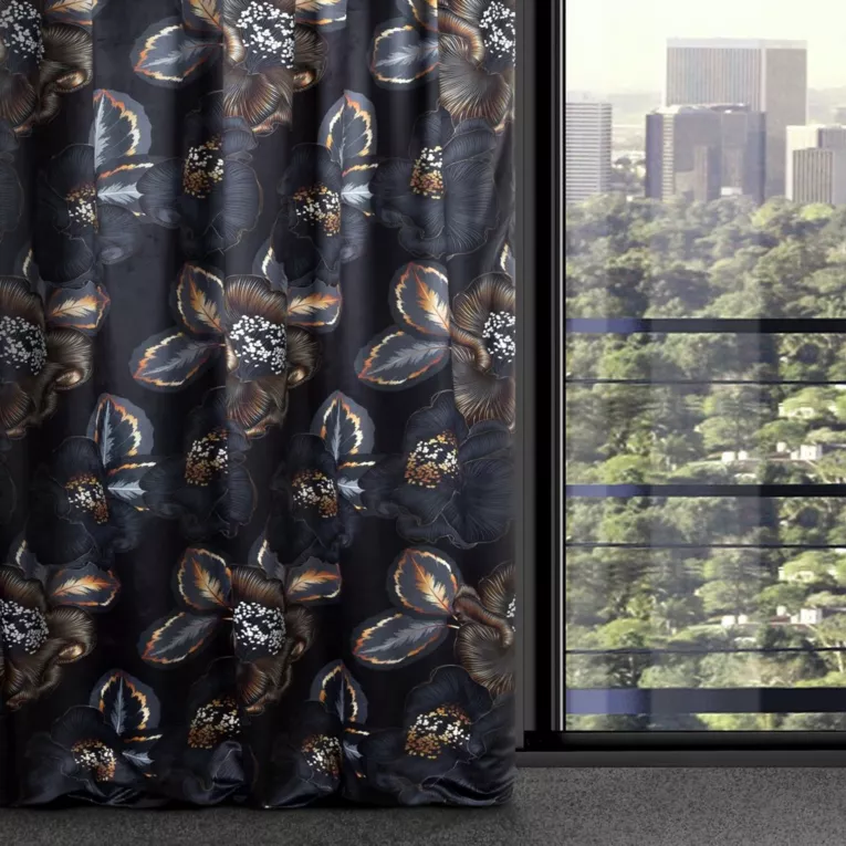 Zasłona czarno, popielata z tkaniny welwetowej 140x270 cm taśma - PEONIA 2 - Limited Collection