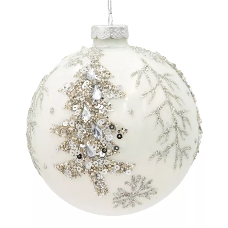 Szklana bombka choinkowa ręcznie zdobiona motywem choinek