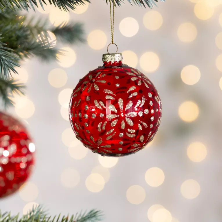 Szklana bombka ręcznie zdobiona wzorem kwiatów