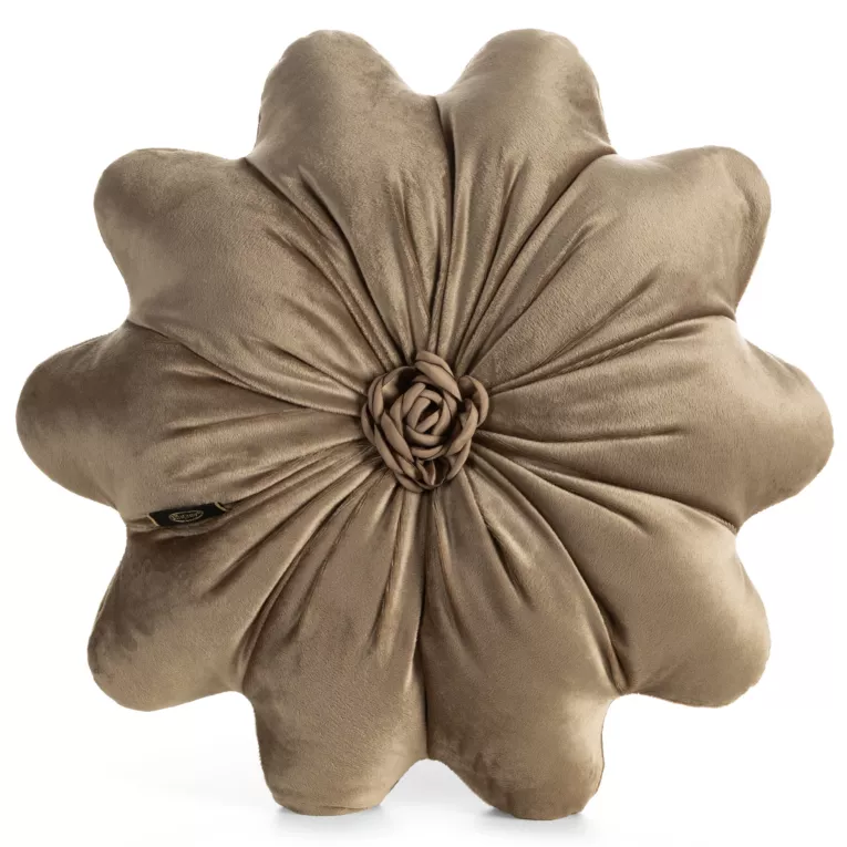 Poduszka w kształcie kwiatka o średnicy 40 cm welwetowa beżowa FLORES 5