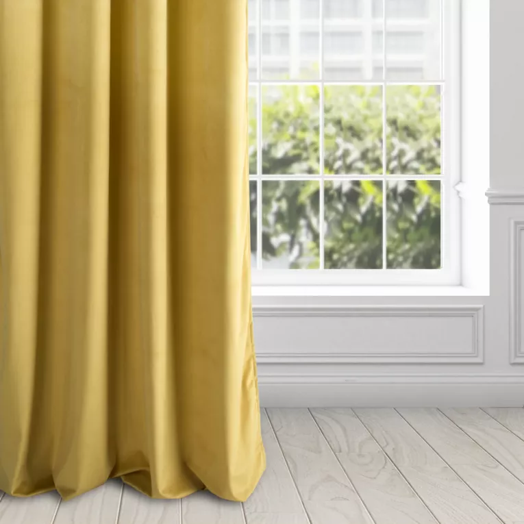 Zasłona musztardowa z gładkiego welwetu 140x250 cm przelotka - PIERRE