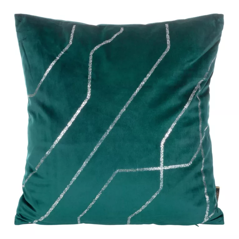 Poszewka na poduszkę 45x45 cm welwetowa ciemnoturkusowa ze srebrnym nadrukiem BLINK 37