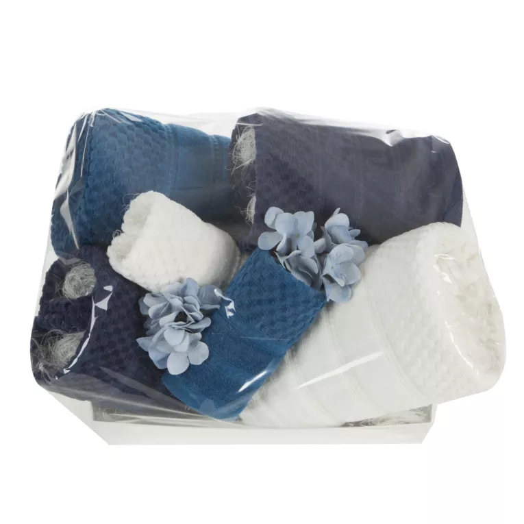 Zestaw ręczników bawełnianych na prezent 2 szt 30x50 cm,2 szt 50x90 cm,2 szt 70x140 cm kolor ciemnoniebieski, grantowy z ryżową bordiurą