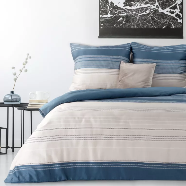 Pościel 220x200 cm bawełniana kolor beżowy, ciemnoniebieski z wzorem geometrycznym DIVA 7 Diva Line