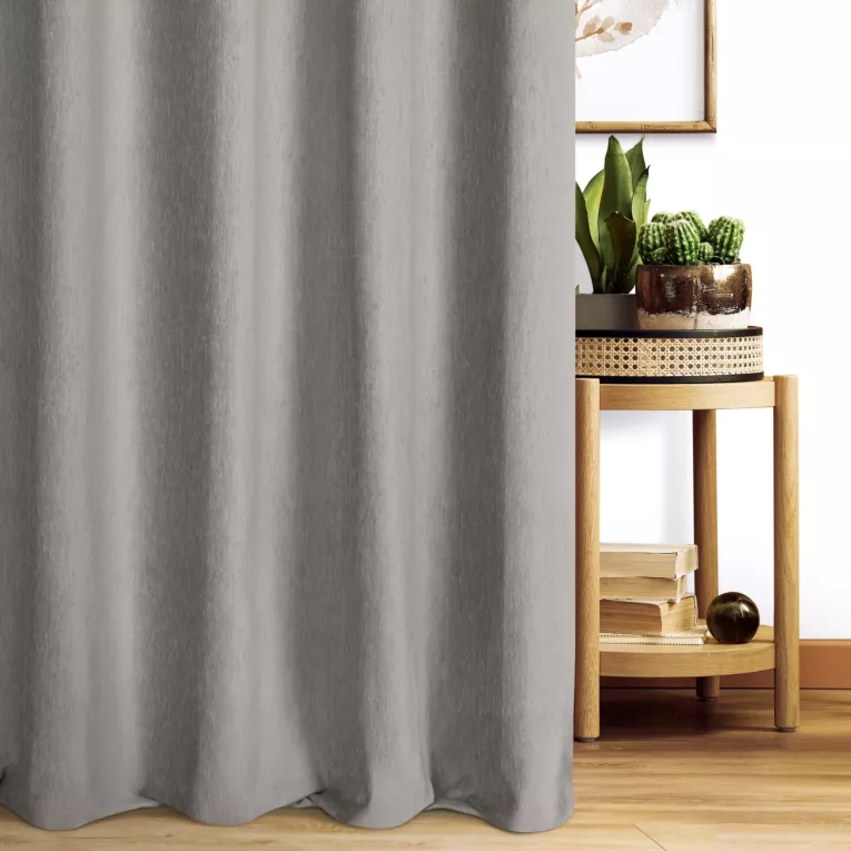 Zasłona szyta na taśmie 5 cm szara z miękkiej szenilowej tkaniny z efektem melanżu