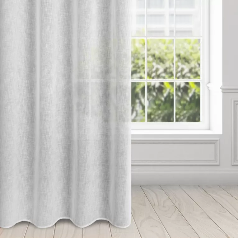 Firana biała z etaminy o naturalnym splocie przeplatana subtelnie lśniącą nitką 140x250 cm przelotka ALICJA