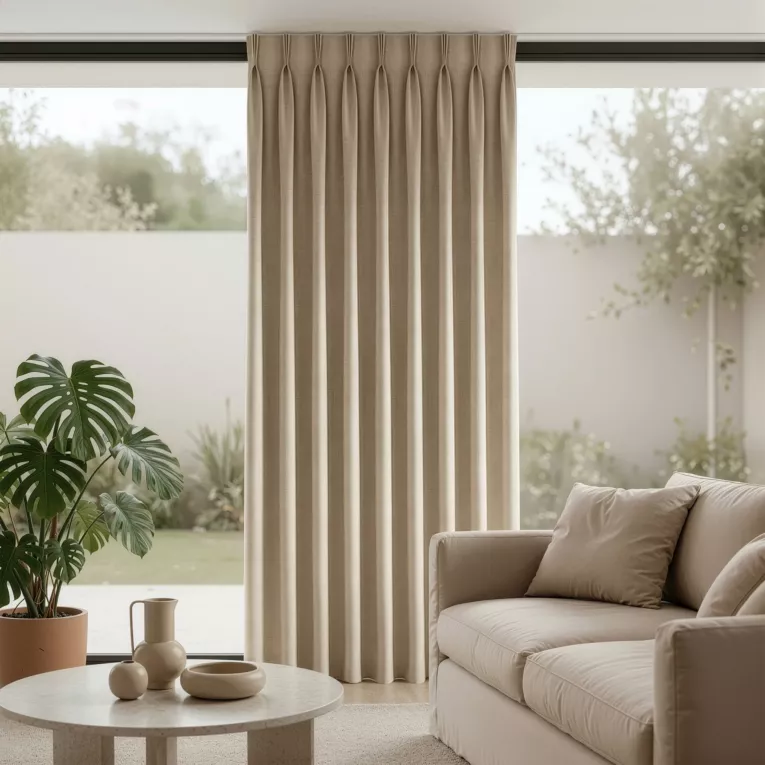 Zasłona beżowa 80x252 cm o naturalnym splocie z efektem melanżu flex 1:2