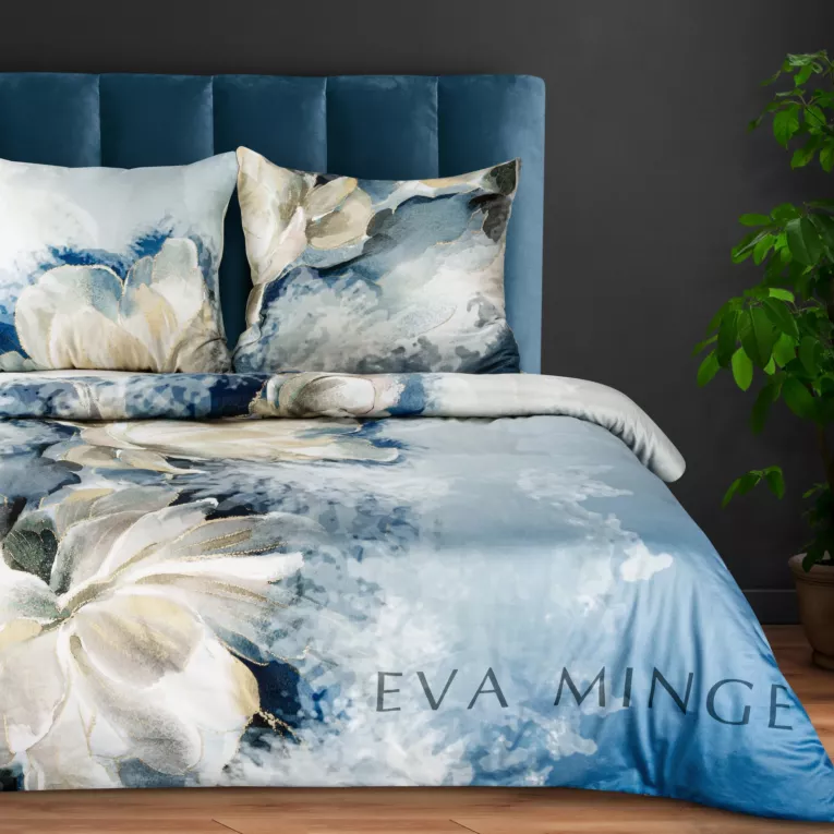 EVA MINGE Komplet pościeli EVA 04 z najwyższej jakości makosatyny bawełnianej  z nadrukiem malowanych pędzlem kwiatów