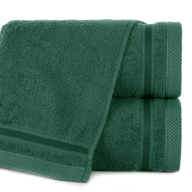 Ręcznik do rąk 40x60 cm bawełniany kolor ciemnozielony z bordiurą w paski 500 g/m2 ABBIE
