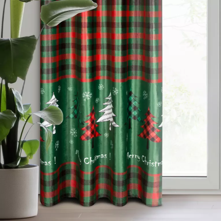 Zasłona zielono, czerwona świąteczna z tkaniny welwetowej 140x250 cm przelotka - FELIKS