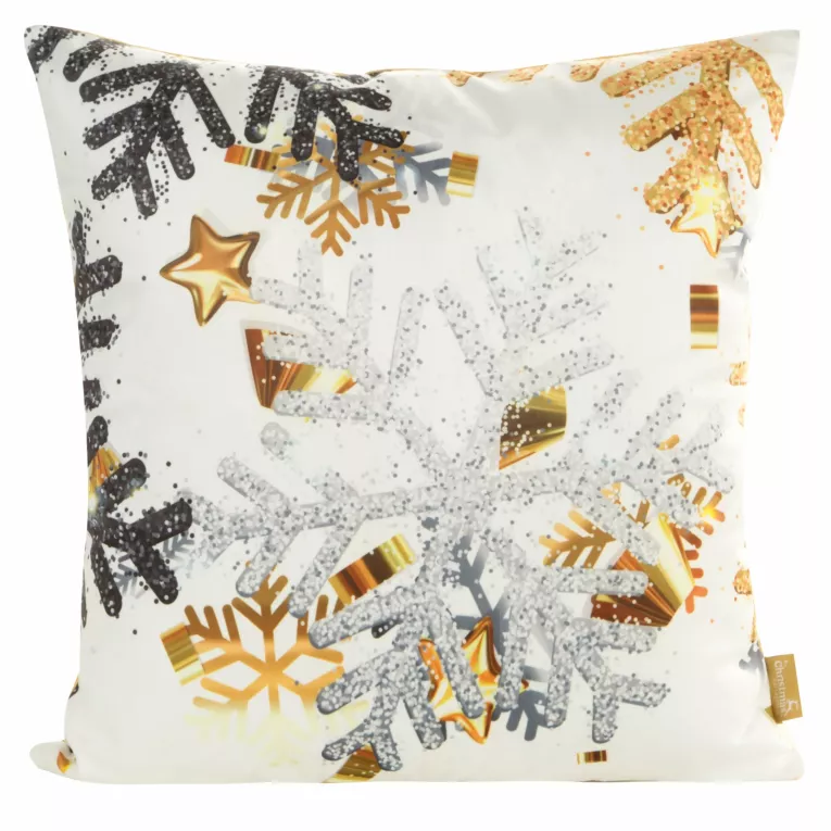 Poszewka na poduszkę 45x45 cm welwetowa z motywem śnieżynek biała ANGEL