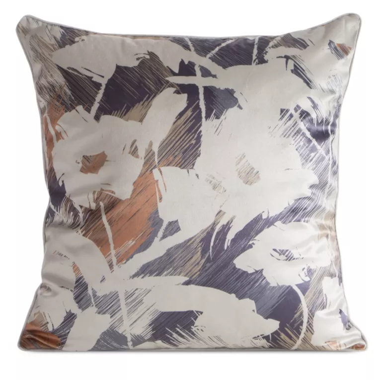 Poszewka na poduszkę 45x45 cm granatowo, beżowa z motywem kwiatów AMBRA