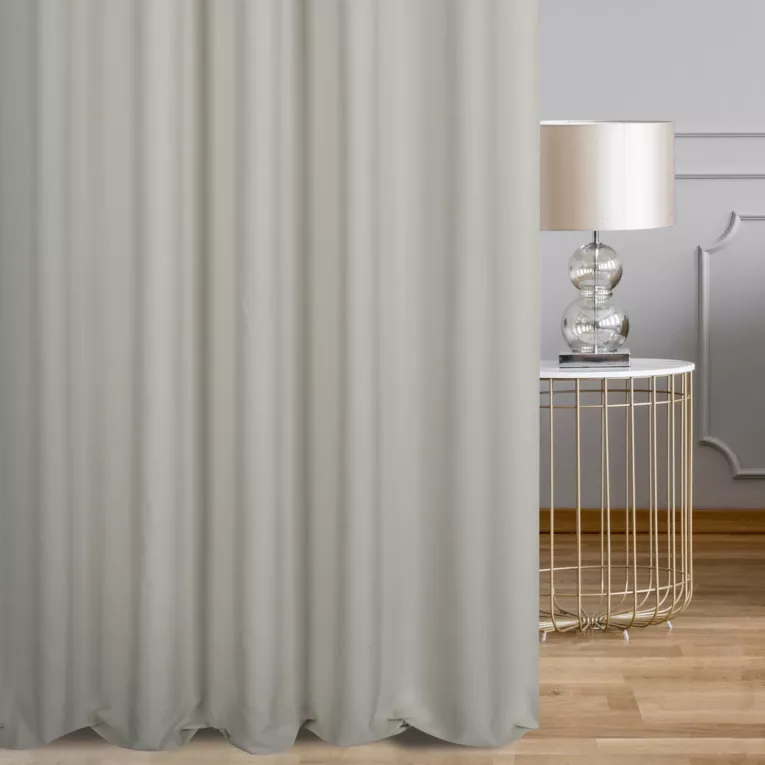 Zasłona szyta na tunelu beżowa z szenilowej tkaniny