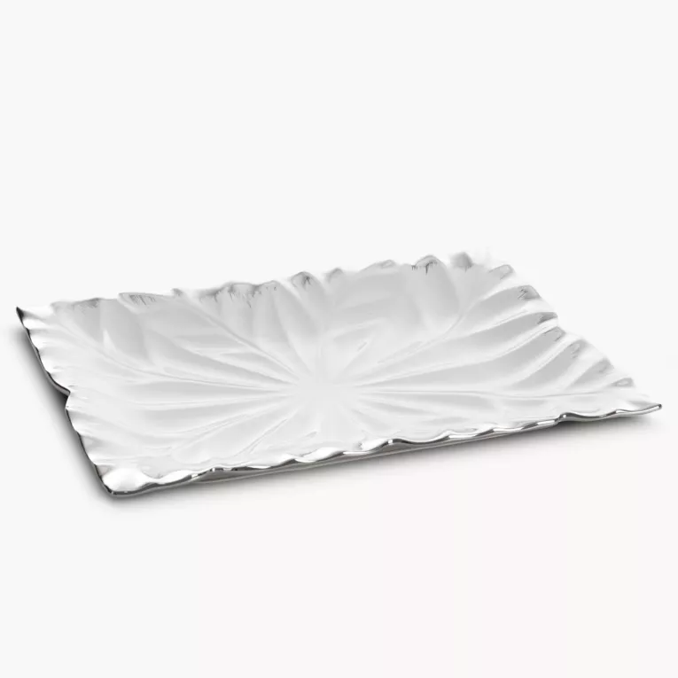 Patera ceramiczna dekoracyjna biało-srebrna zdobiona wypukłym wzorem 35x26x3 cm NIRA