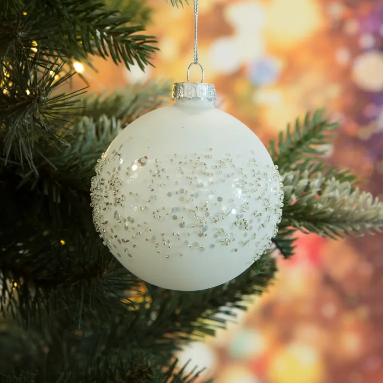 Szklana bombka obsypana koralikami i brokatem