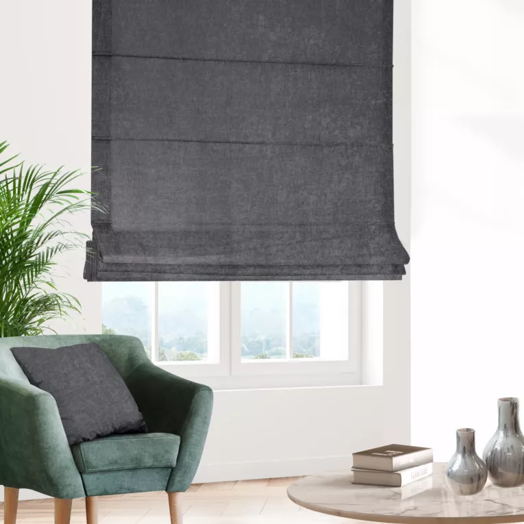 Roleta rzymska stalowa z miękkiej tkaniny szenilowej typu dimout o naturalnym splocie