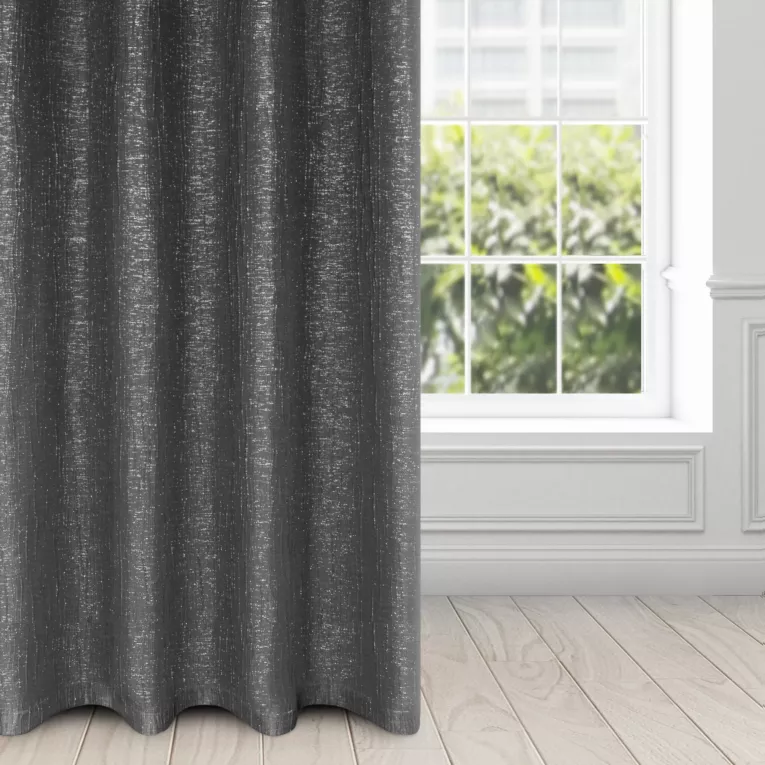 Zasłona szara z błyszczącą nicią i marszczoną powierzchnią 140x250 cm przelotka - Renne