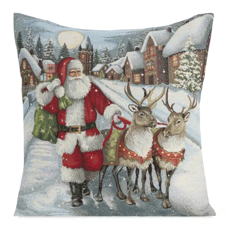 Poszewka na poduszkę 45x45 cm bawełniana, gobelinowa popielato, czerwona zdobiona nadrukiem Mikołaja GOB