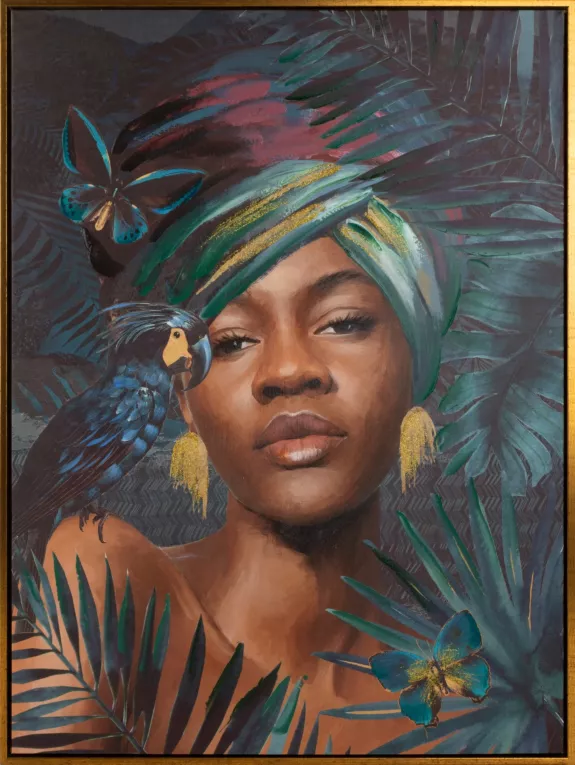 Obraz BELLE 2 portret kobiety ręcznie malowany na płótnie w złotej ramce