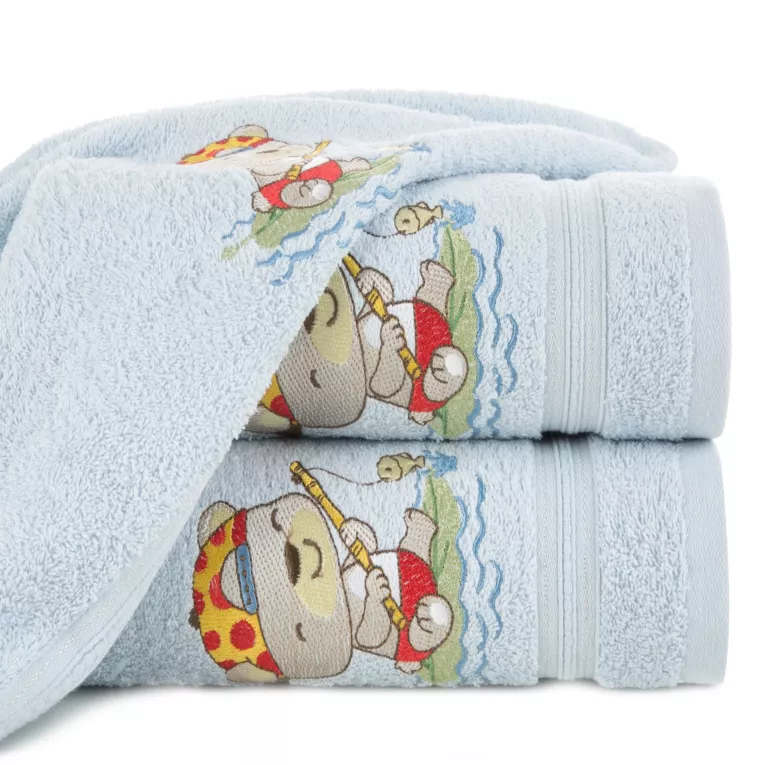 Ręcznik kąpielowy dziecięcy 50x90 cm bawełniany kolor niebieski z haftem misi 450 g/m2 BABY 51