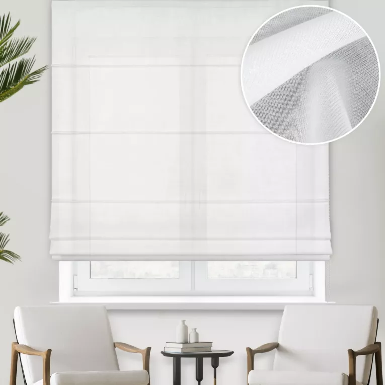 Roleta rzymska SILVINA biała z etaminy o gęstym splocie z lekkim połyskiem