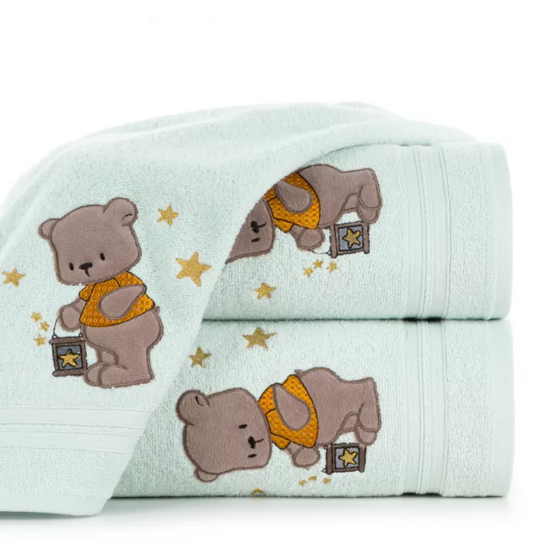 Ręcznik kąpielowy dziecięcy 50x90 cm bawełniany kolor jasnomiętowy z haftem misia 450 g/m2 BABY 62