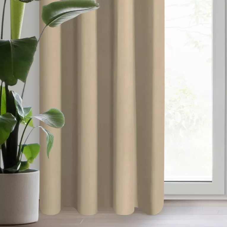 Zasłona beżowa z tkaniny typu dimout 140x250 cm przelotka - NERISA
