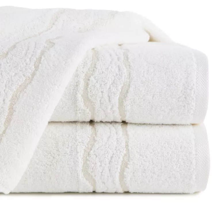 Ręcznik do rąk 30x50 cm bawełniany kolor kremowy zdobiony bordiurą z błyszczącym wzorem 500 g/m2 KARIN